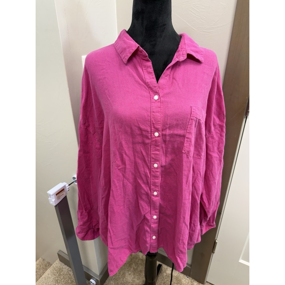 Old Navy Women Boyfriend Shirt Pink Button Down Long Sleeve Relaxed Fit XXL